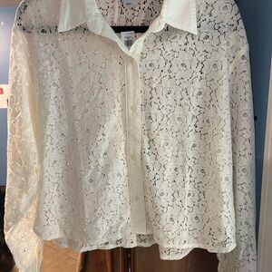 Old Navy Cream Lace Button Down Shirt